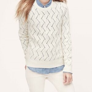 🌿⚡️LOFT Cream Crew Neck Wool Blend Sweater with Geometric Knit  Sz L EUC